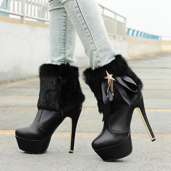boots brand winter shoes thick platform extreme high heels party ladies warm fur ankle women, Black
boots brand winter shoes thick platform extreme high heels party ladies warm fur ankle women, Black