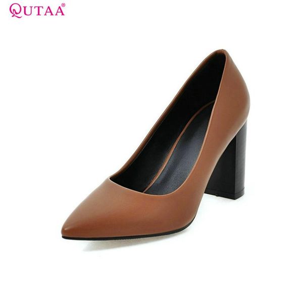 qutaa women pumps ladies shoes square high heel pu leather slip on elegant pointed toe brown woman wedding shoes size 34-43, Black
qutaa women pumps ladies shoes square high heel pu leather slip on elegant pointed toe brown woman wedding shoes size 34-43, Black