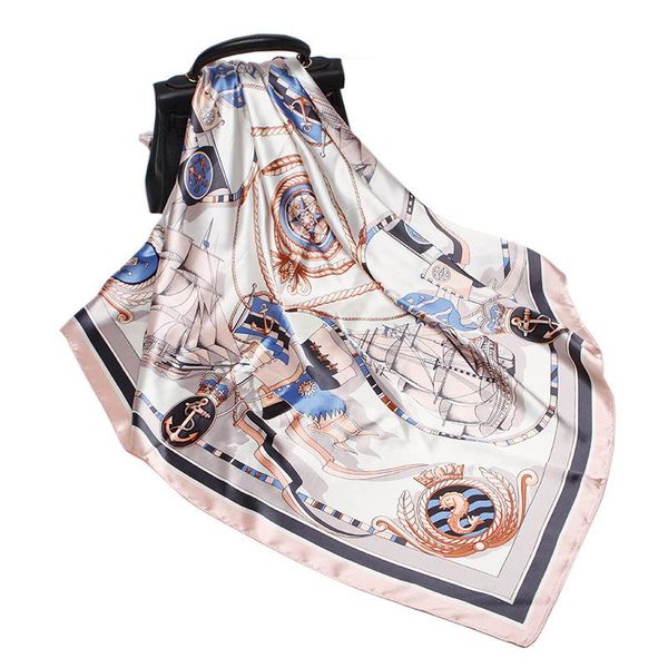 scarves 90*90cm emulation silk scarf ladies sailboat print professional performance decorate headscarf customized mother's gift, Blue;gray
scarves 90*90cm emulation silk scarf ladies sailboat print professional performance decorate headscarf customized mother's gift, Blue;gray