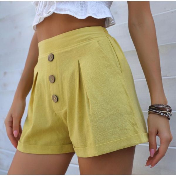 women's shorts all-match retro waist solid fashion buttons yellow loose cotton linen polyester summer beach 2021, White;black
women's shorts all-match retro waist solid fashion buttons yellow loose cotton linen polyester summer beach 2021, White;black