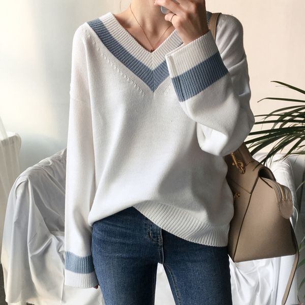 2021 new autumn women's v-neck sweaters black white pullover korean style casual office lady clothes 9hve, White;black
2021 new autumn women's v-neck sweaters black white pullover korean style casual office lady clothes 9hve, White;black