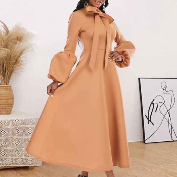 casual dresses women party high waist a line long lantern sleeve with bowtie collar midi celebrate event occasion vestidos female robes, Black;gray 
casual dresses women party high waist a line long lantern sleeve with bowtie collar midi celebrate event occasion vestidos female robes, Black;gray