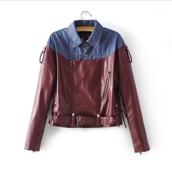 women's jackets pu denim splice motorcycle outerwear slim veste manteau spring oversized leather female autumn coat overcoat, Black;brown
women's jackets pu denim splice motorcycle outerwear slim veste manteau spring oversized leather female autumn coat overcoat, Black;brown