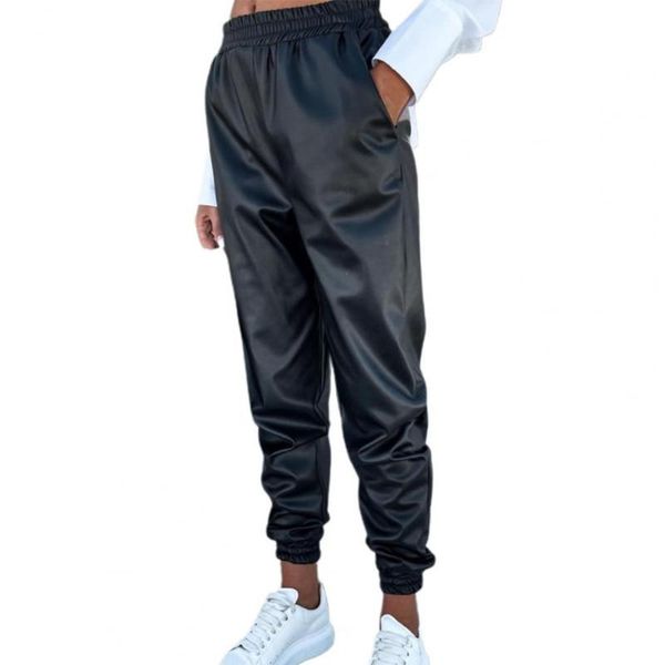 women's pants & capris mid waist solid color women trousers faux leather elastic loose pockets harem ladies clothing, Black;white
women's pants & capris mid waist solid color women trousers faux leather elastic loose pockets harem ladies clothing, Black;white