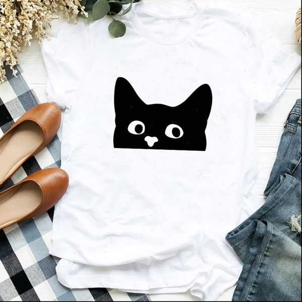 women t shirts lady cartoon cat face summer autumn 90s style print tee womens for female shirt clothes graphic, White
women t shirts lady cartoon cat face summer autumn 90s style print tee womens for female shirt clothes graphic, White