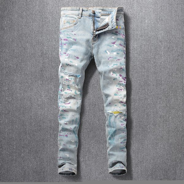 2021 new american streetwear fashion men retro light blue paint designer ripped jeans slim fit elastic patches hip hop pants hombre wqrt
2021 new american streetwear fashion men retro light blue paint designer ripped jeans slim fit elastic patches hip hop pants hombre wqrt