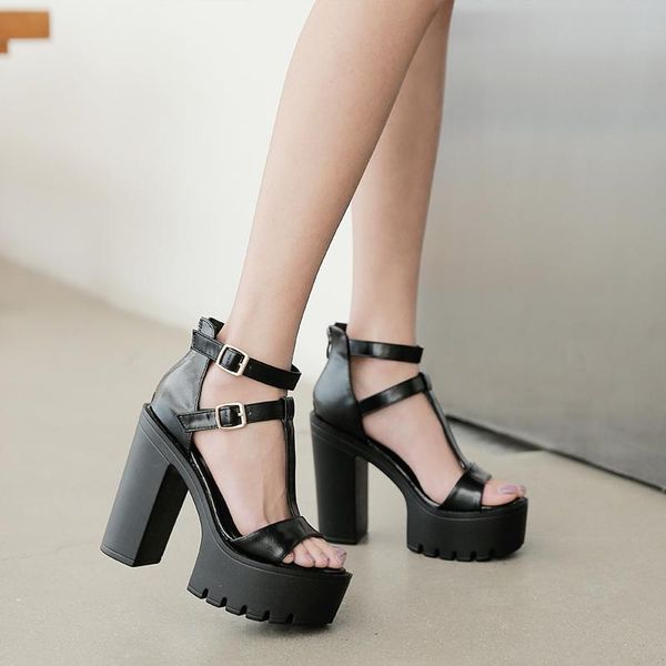sandals demonias shoes 2021 summer women platform thick bottom ankle strap high heels open toe black gothic