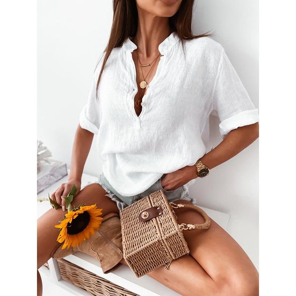 women's blouses & shirts summer solid white color blouse shirt for women short sleeve v-neck 2021 button pullover blusa feminina vi
women's blouses & shirts summer solid white color blouse shirt for women short sleeve v-neck 2021 button pullover blusa feminina vi