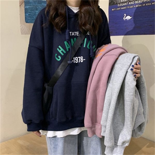 hooded plush sweater women's 2020 new loose korean autumn and winter long sleeve thickened jacket, Black
hooded plush sweater women's 2020 new loose korean autumn and winter long sleeve thickened jacket, Black