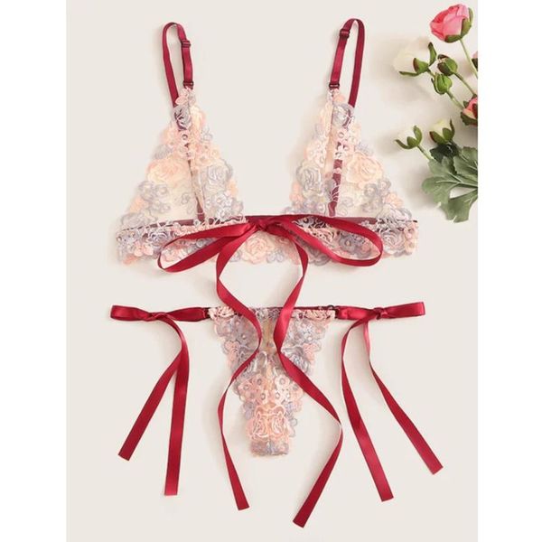 bras sets embroidery floral lace bralette brief set thin transparent underwear lingerie women seamless bra panty thongs, Red;black
bras sets embroidery floral lace bralette brief set thin transparent underwear lingerie women seamless bra panty thongs, Red;black
