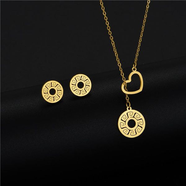 earrings & necklace high-quality titanium steel jewelry set hollow heart french simple geometric round, Silver
earrings & necklace high-quality titanium steel jewelry set hollow heart french simple geometric round, Silver