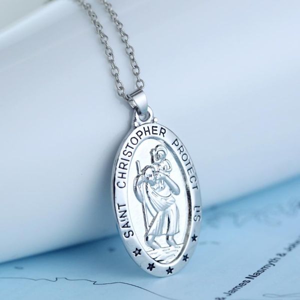 pendant necklaces vintage chriser necklace protect us oval medal fashion women collar greek mythical figures, Silver
pendant necklaces vintage chriser necklace protect us oval medal fashion women collar greek mythical figures, Silver