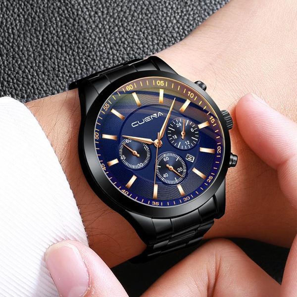 wristwatches cuena men's business steel belt watch three eyes six-piece the mens' watches calendar quartz clock relogio masculino, Slivery;brown
wristwatches cuena men's business steel belt watch three eyes six-piece the mens' watches calendar quartz clock relogio masculino, Slivery;brown