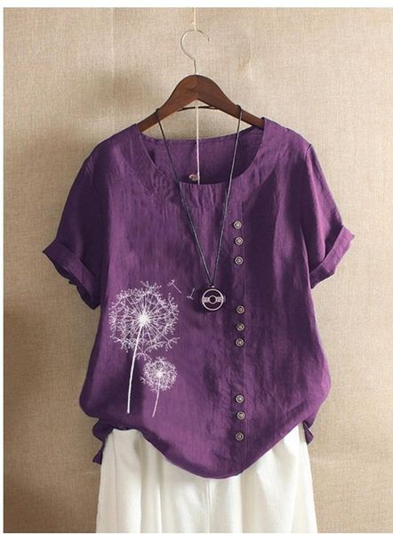 women's blouses & shirts round neck cotton linen dandelion print women blouse shirt short sleeves casual loose elegant plus size 5xl, White
women's blouses & shirts round neck cotton linen dandelion print women blouse shirt short sleeves casual loose elegant plus size 5xl, White