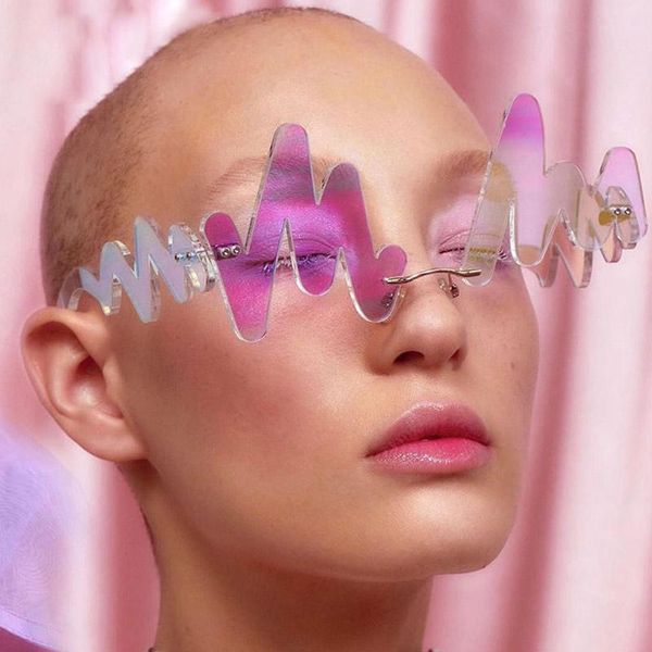 sunglasses wave shape transparent fashion party brand designer decorative rimless glasses oversized women sun eyewear, White;black
sunglasses wave shape transparent fashion party brand designer decorative rimless glasses oversized women sun eyewear, White;black
