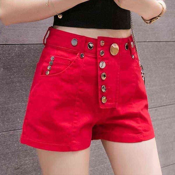 irregular buttons red denim women shorts korean elastic trousers fashion summer for, White;black
irregular buttons red denim women shorts korean elastic trousers fashion summer for, White;black