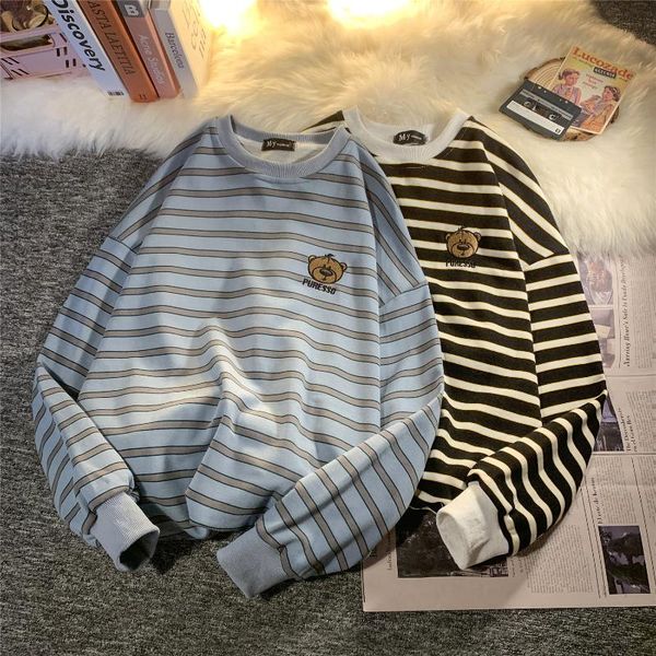 men's hoodies & sweatshirts hong kong style autumn and winter striped cartoon embroidery men women casual long-sleeved pullover sweater, Black
men's hoodies & sweatshirts hong kong style autumn and winter striped cartoon embroidery men women casual long-sleeved pullover sweater, Black