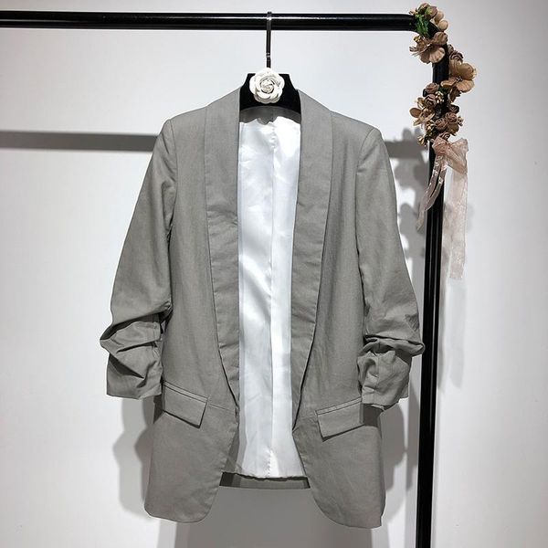 women's suits & blazers europe women solid gray blazer autumn loose long coat l1011189, White;black 
women's suits & blazers europe women solid gray blazer autumn loose long coat l1011189, White;black