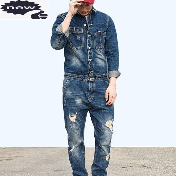 autumn retro one piece classic denim jumpsuit long sleeve cargo overalls single breasted hole ripped jeans trousers pockets pant men's, Blue
autumn retro one piece classic denim jumpsuit long sleeve cargo overalls single breasted hole ripped jeans trousers pockets pant men's, Blue