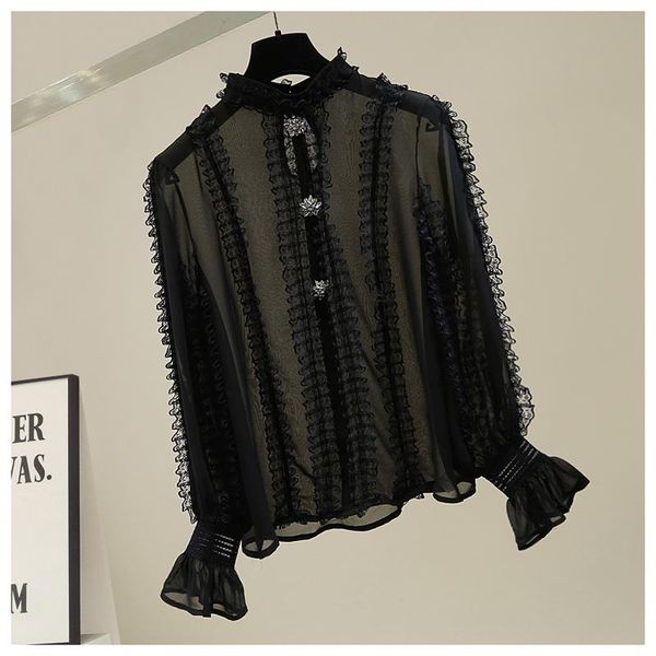 women's blouses & shirts long sleeve chiffon blouse elegant lace panel stand collar diamond bell shirt fashion design high-end top, White
women's blouses & shirts long sleeve chiffon blouse elegant lace panel stand collar diamond bell shirt fashion design high-end top, White