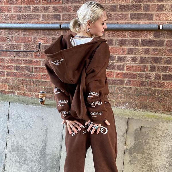 women's two piece pants 90s vintage brown women sets autumn long sleeve gothic letter print zip-up hoodie y2k grunge streetwear high wa, White
women's two piece pants 90s vintage brown women sets autumn long sleeve gothic letter print zip-up hoodie y2k grunge streetwear high wa, White