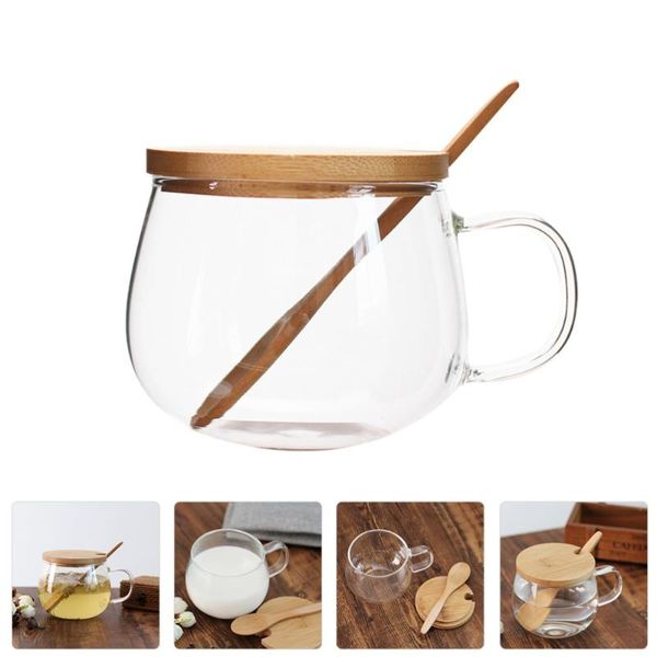 350ml glass cup heatproof cup transparent water drinking with spoon lid