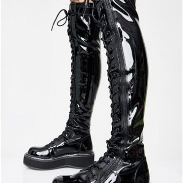 Boots Winter black girls red crosses lace above the thigh women boots three in thick soles of toe round on knee YIKQ
Boots Winter black girls red crosses lace above the thigh women boots three in thick soles of toe round on knee YIKQ