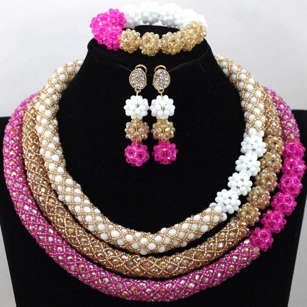 earrings & necklace beautiful 3 colors gold beads african jewelry set crystal beaded engagement women party qw658, Silver
earrings & necklace beautiful 3 colors gold beads african jewelry set crystal beaded engagement women party qw658, Silver
