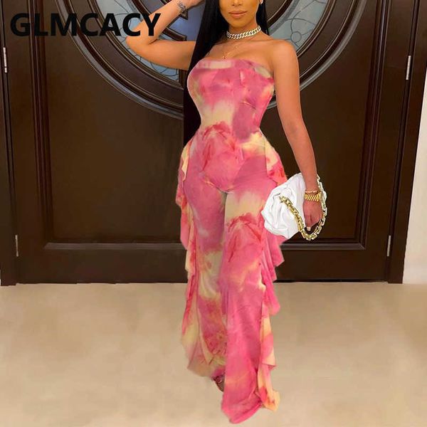 women strapless printed ruffle design bodycon wide leg jumpsiuts 210702, Black;white
women strapless printed ruffle design bodycon wide leg jumpsiuts 210702, Black;white