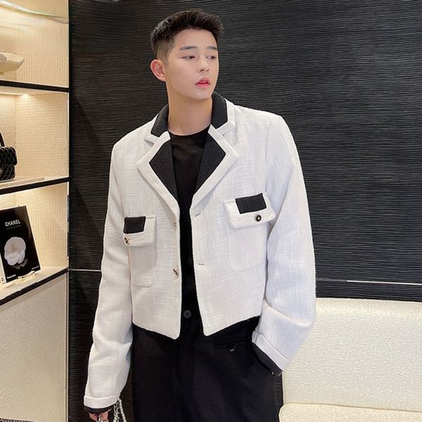 korean fashion chic color block spliced tweed blazers men's new loose lapel single breasted short suit jacket autumn winter, White;black
korean fashion chic color block spliced tweed blazers men's new loose lapel single breasted short suit jacket autumn winter, White;black