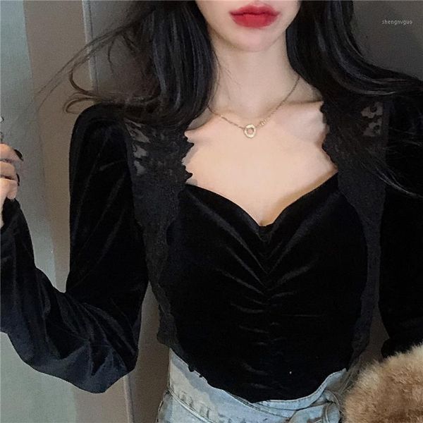 lucyever black lace patchwork vintage velvet women's shirt square collar pleated pullovers woman korean slim fit bottoming blouses & s, White
lucyever black lace patchwork vintage velvet women's shirt square collar pleated pullovers woman korean slim fit bottoming blouses & s, White