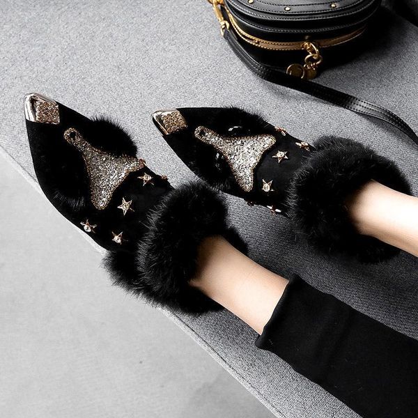 dress shoes women's winter plus velvet fur lazy hairy high heels thick heel short boots, Black
dress shoes women's winter plus velvet fur lazy hairy high heels thick heel short boots, Black