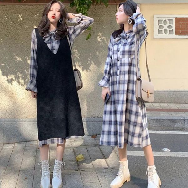 2021 spring pregnant women fashion long-sleeved bow collar plaid dress v-neck knitting vest long loose maternity chiffon shirts, White
2021 spring pregnant women fashion long-sleeved bow collar plaid dress v-neck knitting vest long loose maternity chiffon shirts, White