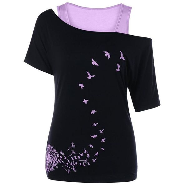 women's t-shirt women summer tshirt casual short sleeve ca tees off shoulder dandelion print skew neck fake two t-shirts, White
women's t-shirt women summer tshirt casual short sleeve ca tees off shoulder dandelion print skew neck fake two t-shirts, White