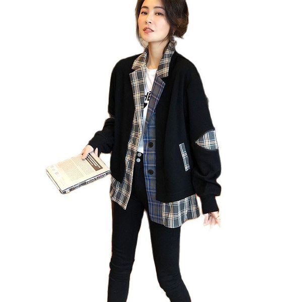 women's suits & blazers autumn spring plaid black suit jacket women thin short loose korean 2021 stitching long sleeves female f842, White;black
women's suits & blazers autumn spring plaid black suit jacket women thin short loose korean 2021 stitching long sleeves female f842, White;black