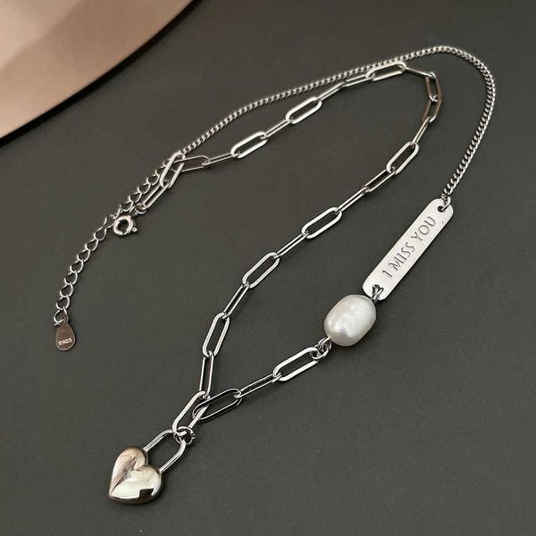 925 sterling silver geometric women's necklace, asymmetric hiphop chain, pearl letters
925 sterling silver geometric women's necklace, asymmetric hiphop chain, pearl letters