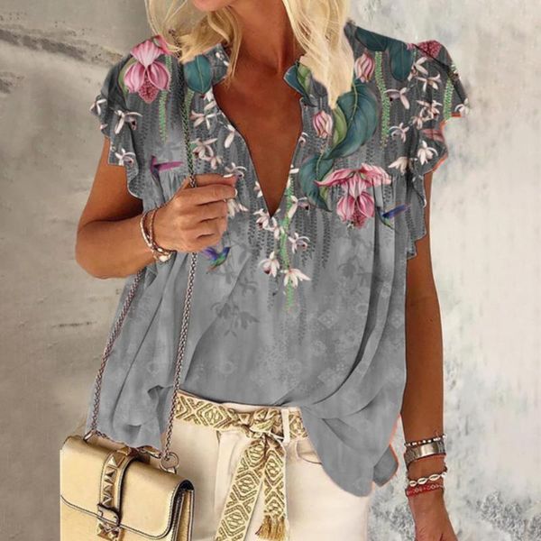 women's t-shirt summer fashion v-neck short-sleeved retro floral print loose and comfortable top, White
women's t-shirt summer fashion v-neck short-sleeved retro floral print loose and comfortable top, White