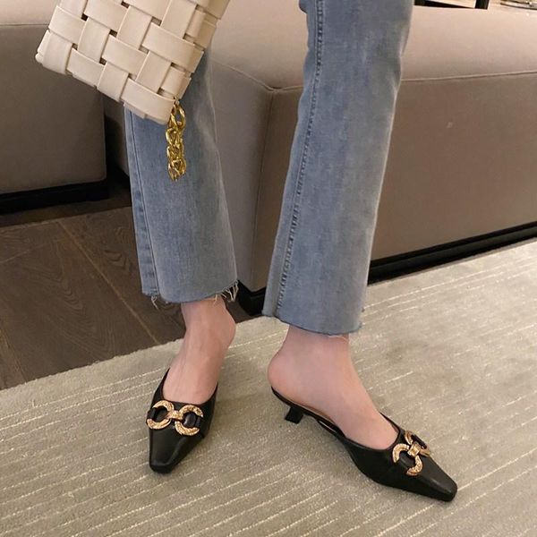 2021 summer ladies fashion leather mules all-match jacket high heels metal chain sandals and slippers square toe slippers, Black
2021 summer ladies fashion leather mules all-match jacket high heels metal chain sandals and slippers square toe slippers, Black