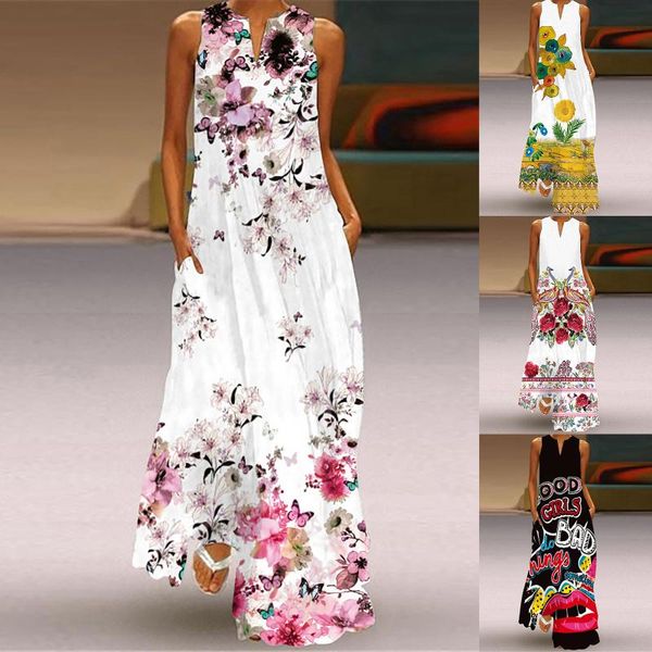 casual dresses printed sleeveless dress v-neck fashion women summer split hem baggy long traf-robe femme vestido de mujer drop, Black;gray
casual dresses printed sleeveless dress v-neck fashion women summer split hem baggy long traf-robe femme vestido de mujer drop, Black;gray