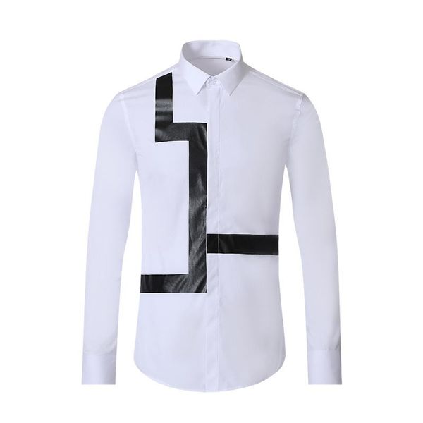 men's casual shirts 2021 shirt geometric laminated printing fashion brand cotton slim high-end style, White;black
men's casual shirts 2021 shirt geometric laminated printing fashion brand cotton slim high-end style, White;black