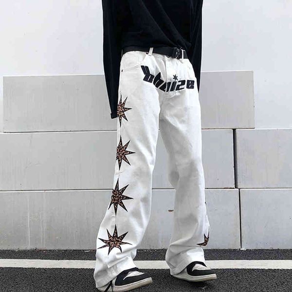 men's pants retro jeans with letters of five-star embroidery, white for men and women, torn, washed, straight, large-sized ldnu, Black
men's pants retro jeans with letters of five-star embroidery, white for men and women, torn, washed, straight, large-sized ldnu, Black