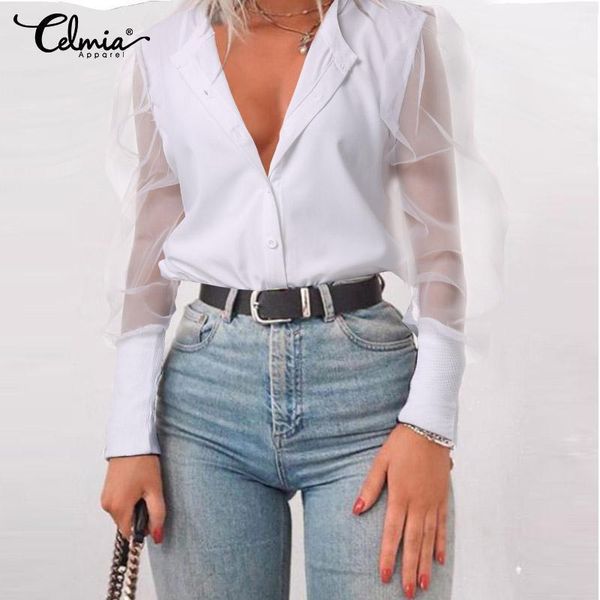 women's blouses & shirts celmia womens party long puff sleeve 2021 summer see-through mesh sheer tunic casual work blusas mujer, White
women's blouses & shirts celmia womens party long puff sleeve 2021 summer see-through mesh sheer tunic casual work blusas mujer, White