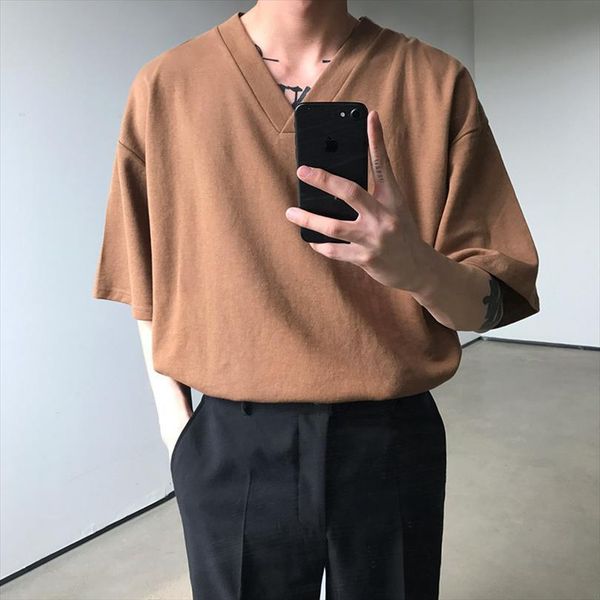 summer korean v neck fashion mens t shirts solid color cotton casual men streetwear loose short sleeved, White;black
summer korean v neck fashion mens t shirts solid color cotton casual men streetwear loose short sleeved, White;black