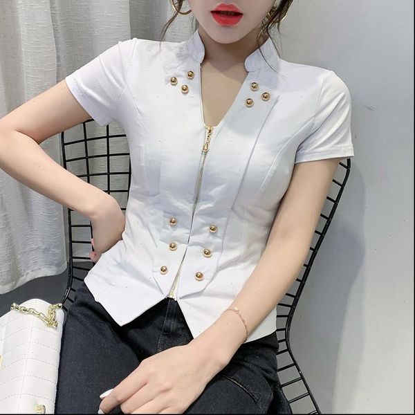 summer korean clothes t shirt vintage zipper women ropa mujer shirt short sleeve button tees 2021 new black t04906, White
summer korean clothes t shirt vintage zipper women ropa mujer shirt short sleeve button tees 2021 new black t04906, White