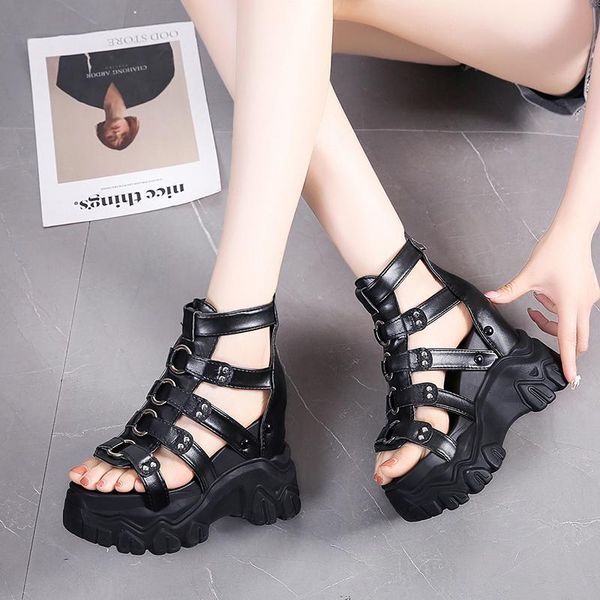 sandals women's summer punk high heel roman shoe open toes wedge thick pu leather ladies shoes chunky platform footwear, Black
sandals women's summer punk high heel roman shoe open toes wedge thick pu leather ladies shoes chunky platform footwear, Black