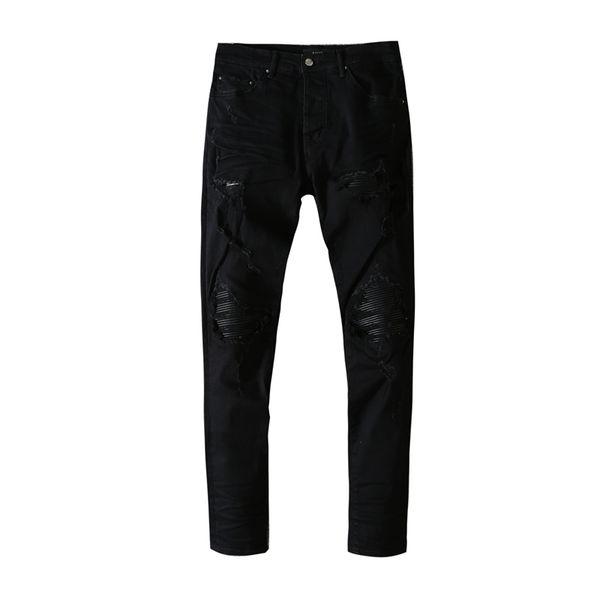 mens jeans black skin stitching, hole sanding, european and american high street, Blue
mens jeans black skin stitching, hole sanding, european and american high street, Blue