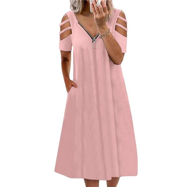 casual dresses v-neck zipper dress summer solid off-shoulder short-sleeved loose female street women's vestidos, Black;gray
casual dresses v-neck zipper dress summer solid off-shoulder short-sleeved loose female street women's vestidos, Black;gray