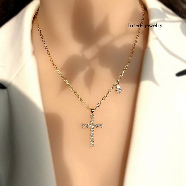 chains fashion cross pendant necklace shiny white cubic zirconia gold color chain christian women cz charm jewelry gifts, Silver
chains fashion cross pendant necklace shiny white cubic zirconia gold color chain christian women cz charm jewelry gifts, Silver