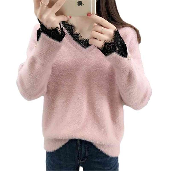 women's sweaters female mink wool sweater for spring and autumn, korean pullover with four colours, lacy blouse low-necked v, long slee, White;black
women's sweaters female mink wool sweater for spring and autumn, korean pullover with four colours, lacy blouse low-necked v, long slee, White;black