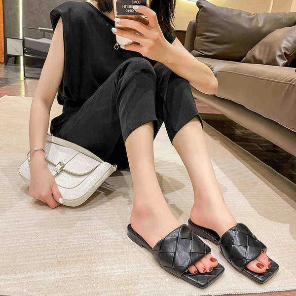 women's slippers first layer real sheep 2022 hdybv rhomboid woven face square head sandal wear summer flat sandals, Black
women's slippers first layer real sheep 2022 hdybv rhomboid woven face square head sandal wear summer flat sandals, Black